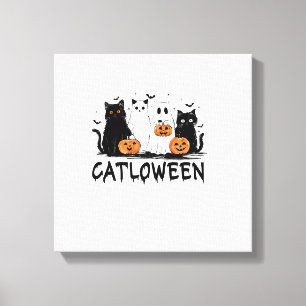 Halloween Ghost Cat Catloween Funny Black Cat Cat  Canvas Print