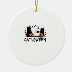 Halloween Ghost Cat Catloween Funny Black Cat Cat Ceramic Tree Decoration