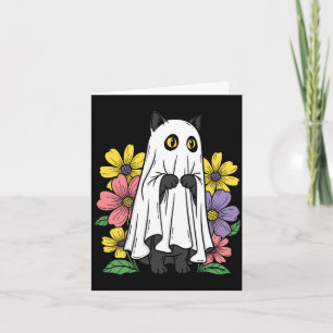 Halloween Ghost Cat Cute Black Cat Flowers Card