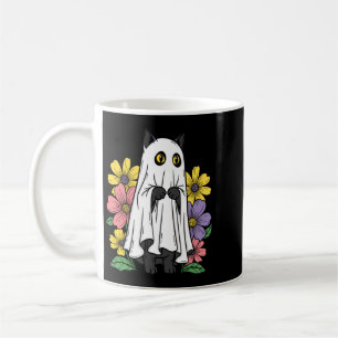 Halloween Ghost Cat Cute Black Cat Flowers Coffee Mug