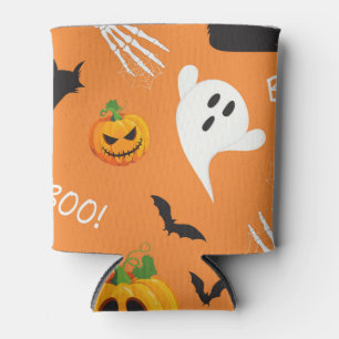 Halloween Ghost Cat Pumpkin Pattern Can Cooler