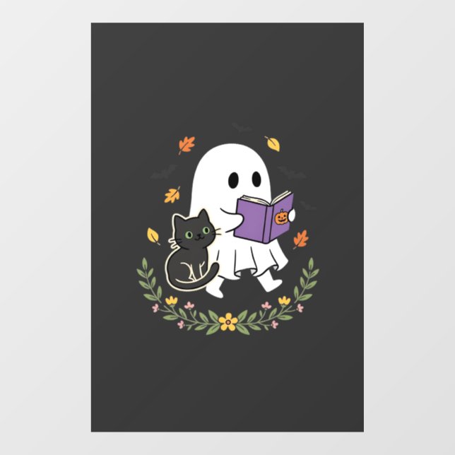 Halloween Ghost Cat Reading Book Floral Design_1 (Sheet)