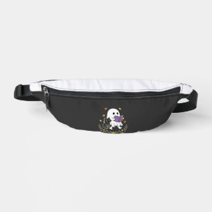 Halloween Ghost Cat Reading Book Floral Design_1 Bum Bags