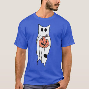 Halloween Ghost Cat Scary Pumpkin Cat Lover Pocket T-Shirt