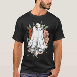 Halloween Ghost Cat Scary Pumpkin Floral Cat Lover T-Shirt