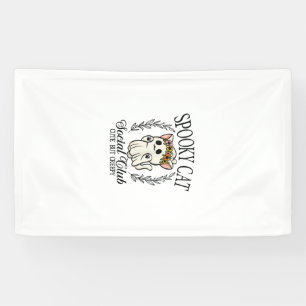 Halloween Ghost Cat Social Club Retro Creepy Cute  Banner