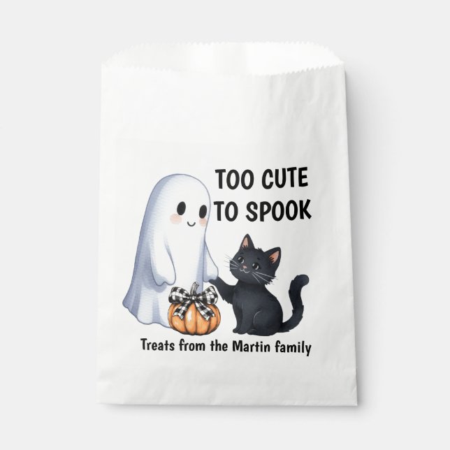 Halloween Ghost Cat Too Cute To Spook Favour Bags (Front)