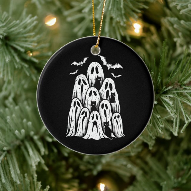 Halloween Ghost Cats Lover Fall Spooky Season Ceramic Tree Decoration (Tree)