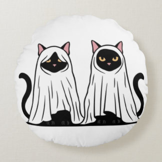 Halloween Ghost Cats Vector Art Round Cushion
