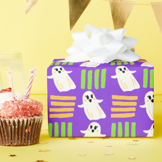 Halloween Ghost Chequered Tile pattern Wrapping Paper (Birthday Party)