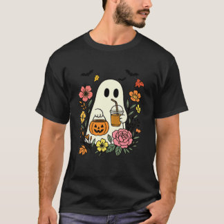 Halloween Ghost Coffe Flowers for Girls T-Shirt