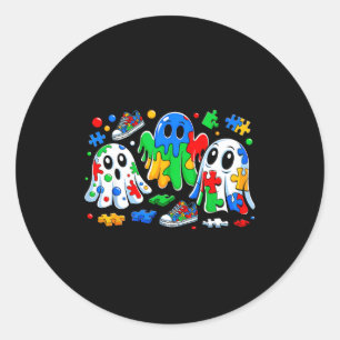 Halloween Ghost Colorful Puzzle Ribbon Autism Awar Classic Round Sticker