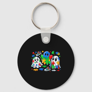 Halloween Ghost Colorful Puzzle Ribbon Autism Awar Key Ring
