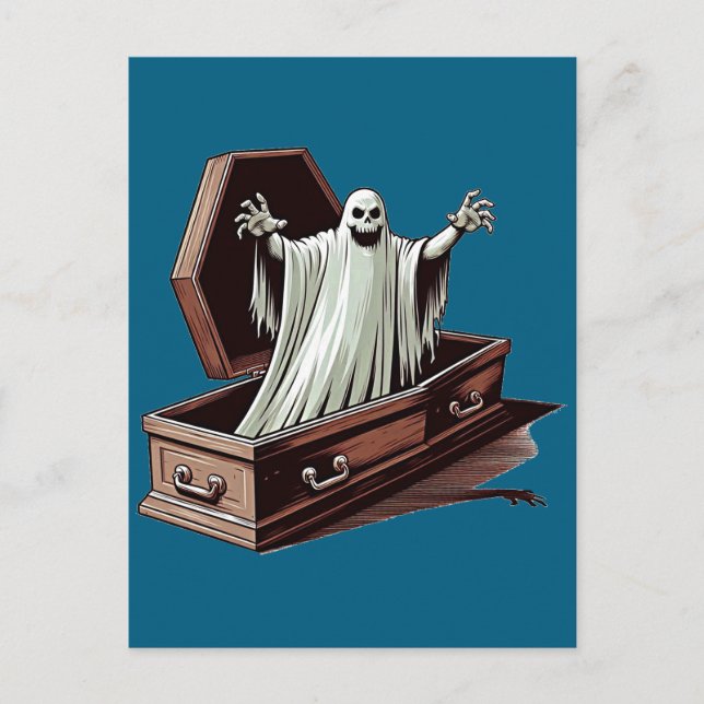  halloween ghost coming out of coffin art  postcard (Front)