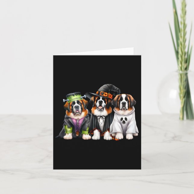 Halloween Ghost Costume Witch Dog Saint Bernard St Card (Front)
