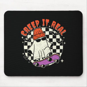 Halloween Ghost Creep It Real Skateboarding Retro  Mouse Pad