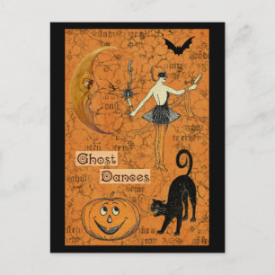 Halloween Ghost Dances Scary Moon Postcard