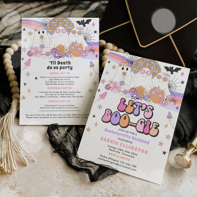 Halloween Ghost Disco Bachelorette Let's BOO-gie  Invitation (Creator Uploaded)