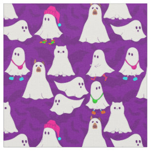 halloween ghost dog cat purple fabric