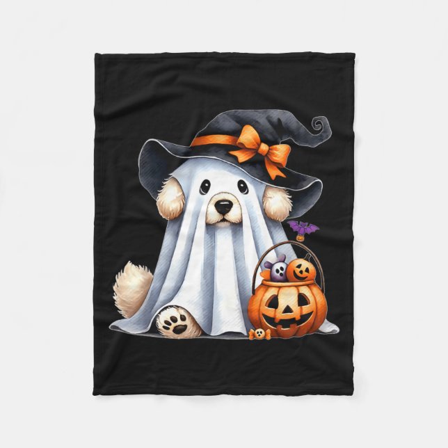 Halloween Ghost Dog Fleece Blanket (Front)
