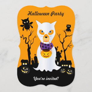 Halloween ghost dog kid goes trick or treating invitation