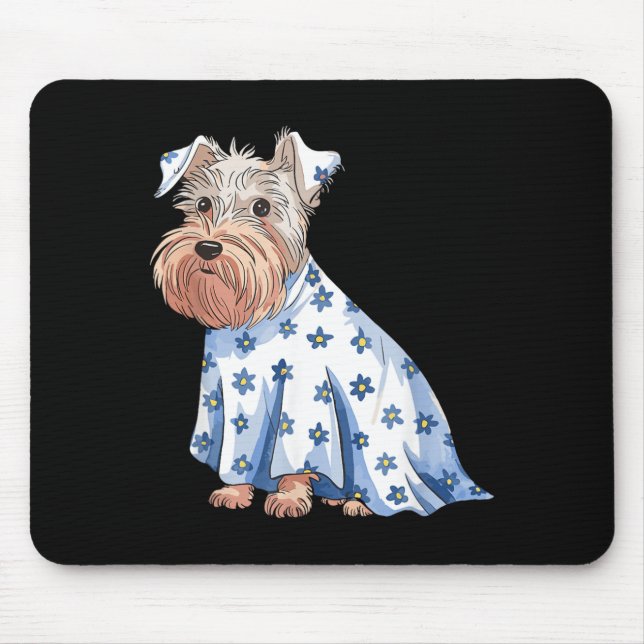 Halloween Ghost Dog With Flowers Funny Halloween Mouse Pad (Front)