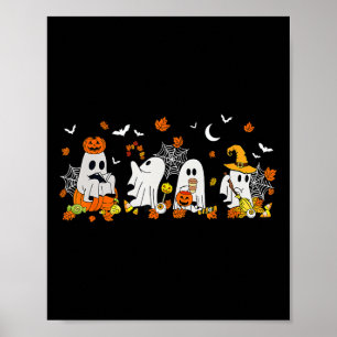 Halloween Ghost Drinking Coffee Fall Ghost Book Re Poster