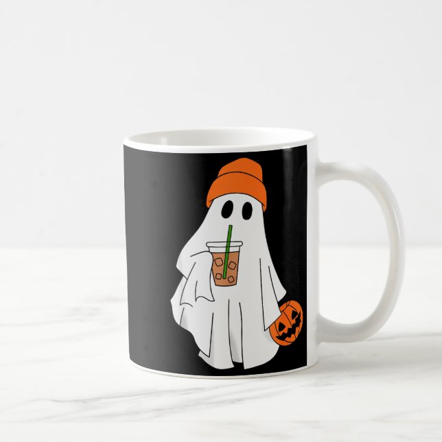 Halloween Ghost Drinking Coffee Ghost Ice Coffee M Coffee Mug (Right)