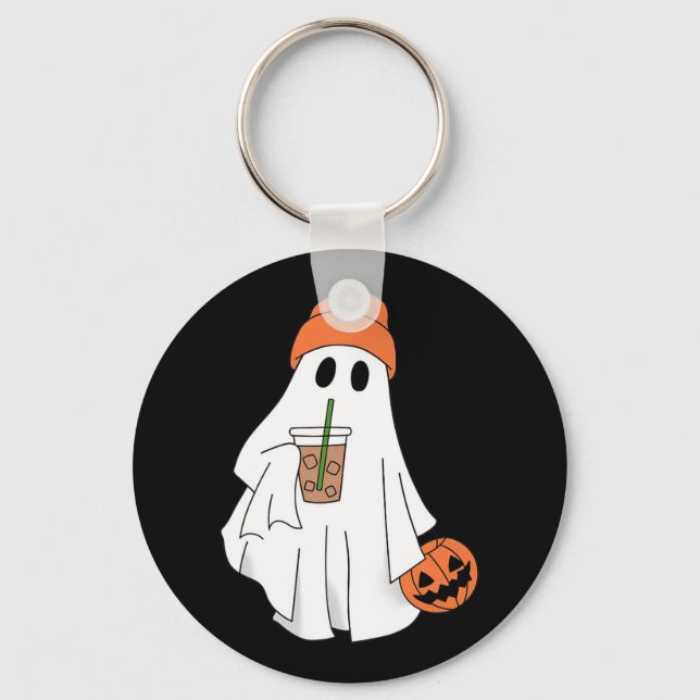 Halloween Ghost Drinking Coffee Ghost Ice Coffee M Key Ring (Front)