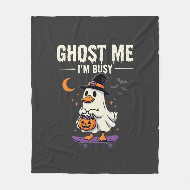 Halloween Ghost Duck Skateboard Design_1 Fleece Blanket (Front)