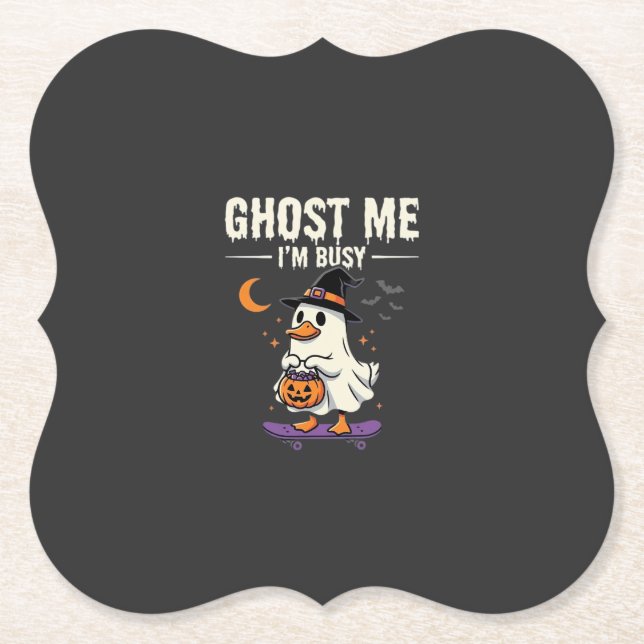 Halloween Ghost Duck Skateboard Design_1 Paper Coaster (Front)