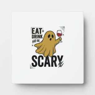 Halloween Ghost Eat Drink And Be Scary Vintage_1 Plaque