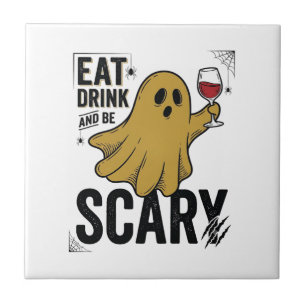 Halloween Ghost Eat Drink And Be Scary Vintage_1 Tile