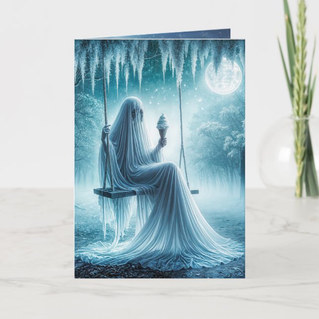 Halloween Ghost Eating An Ice Cream Cone Card (Front)