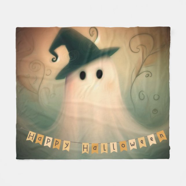 Halloween/Ghost/Fall/Whimsical Ornament Fleece Blanket (Front (Horizontal))