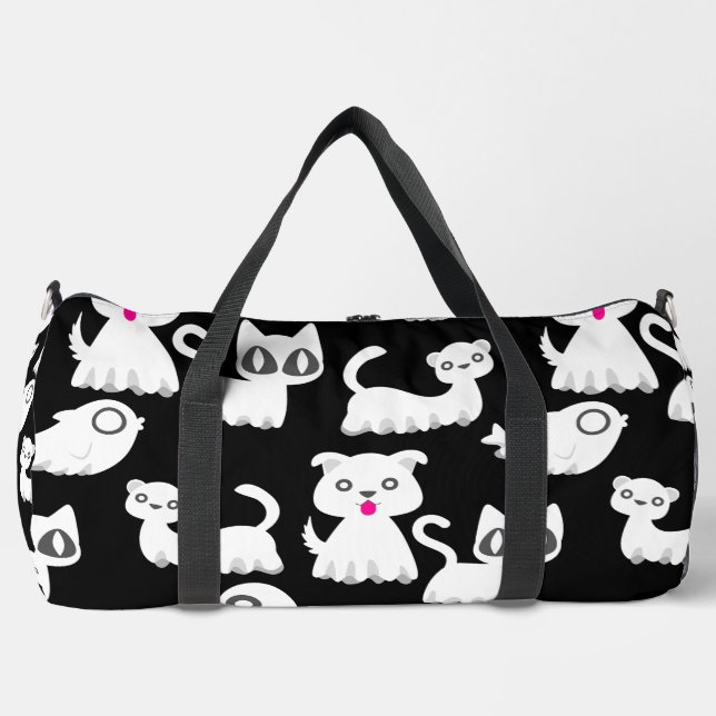 halloween ghost ferret dog black duffle bag (Front)
