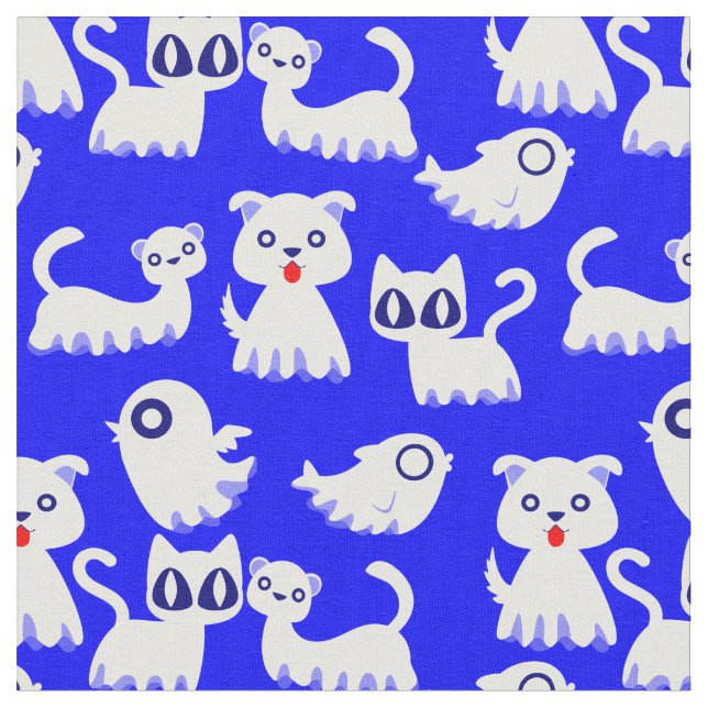 halloween ghost ferret dog blue fabric (Close Up)