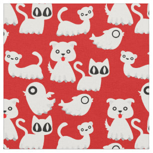 halloween ghost ferret dog red  fabric