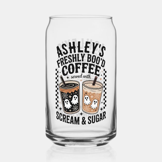 Halloween Ghost Freshly Boo'd Coffee Custom Can Glass (Front)