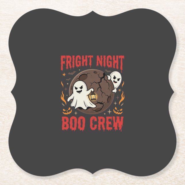 Halloween Ghost Fright Night Paper Coaster (Front)