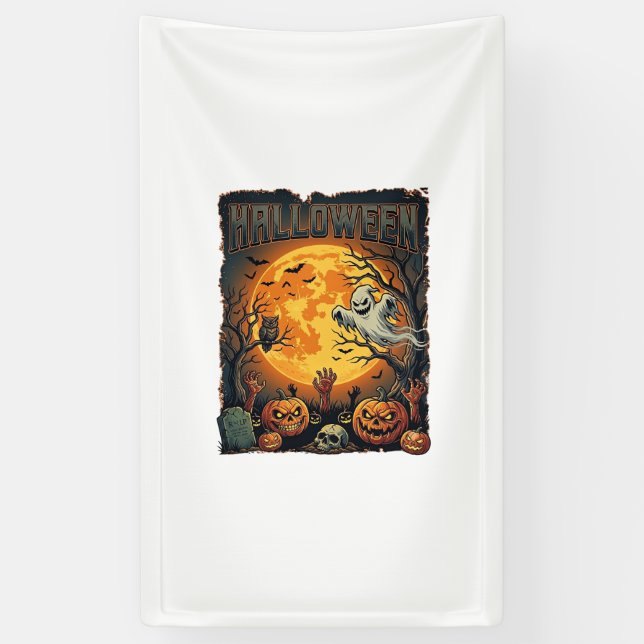 Halloween Ghost Full Moon Jack Lanterns Zombie Han Banner (Vertical)