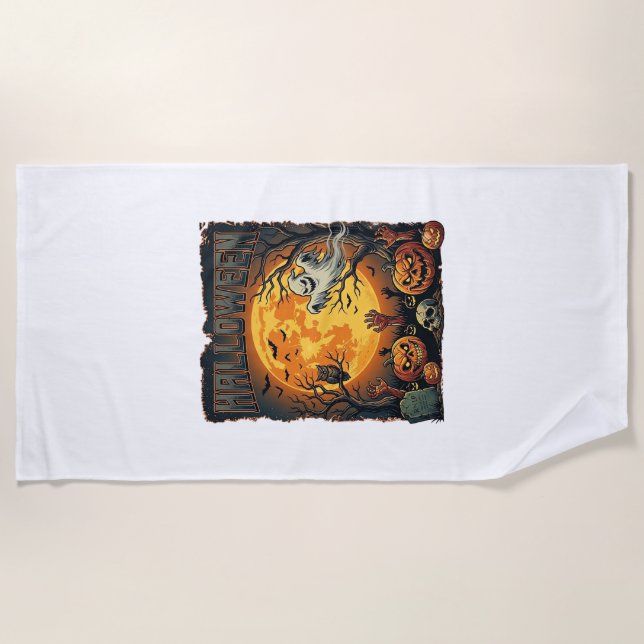 Halloween Ghost Full Moon Jack Lanterns Zombie Han Beach Towel (Front)
