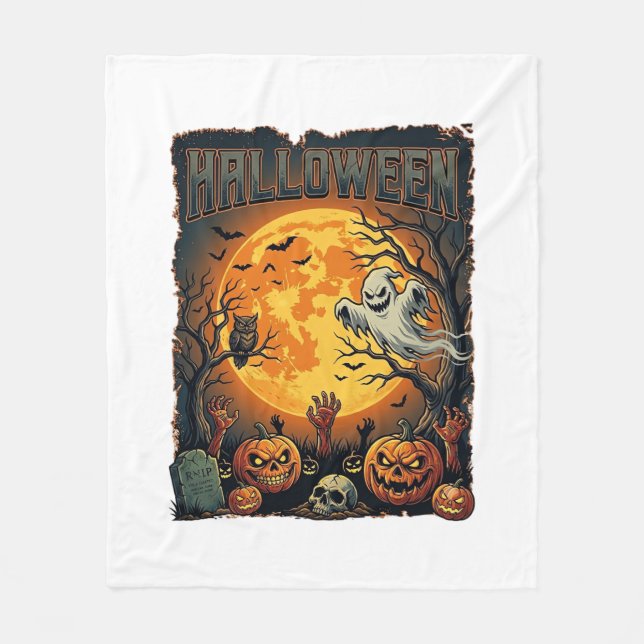 Halloween Ghost Full Moon Jack Lanterns Zombie Han Fleece Blanket (Front)