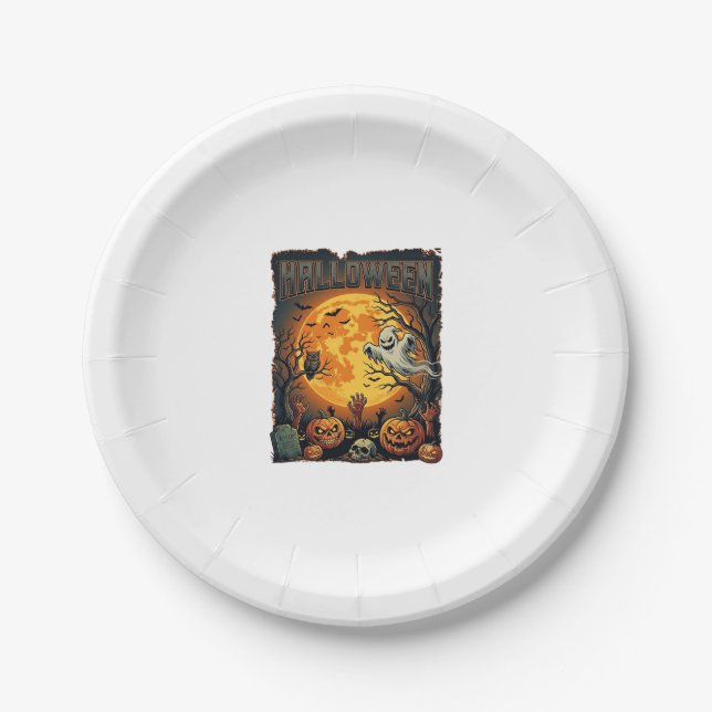 Halloween Ghost Full Moon Jack Lanterns Zombie Han Paper Plate (Front)