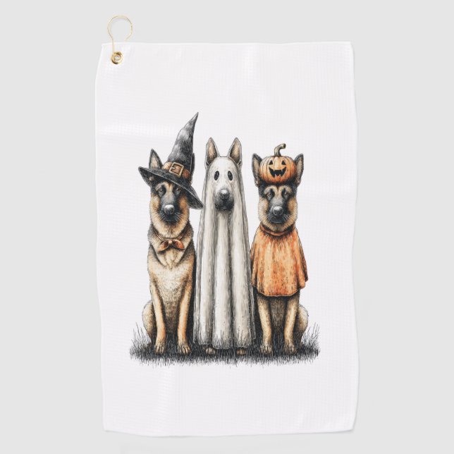 Halloween Ghost German Shepherd Dog Golf Towel (Front)