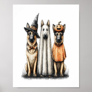 Halloween Ghost German Shepherd Dog Poster