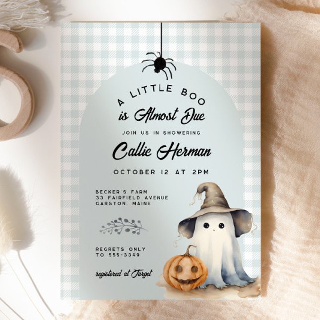 Halloween Ghost Gingham Little Boo Baby Shower Invitation (Creator Uploaded)