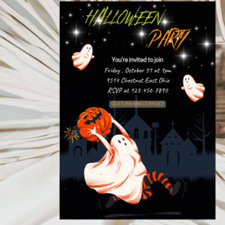 Halloween Ghost Girl and Pumpkin Party Invitation