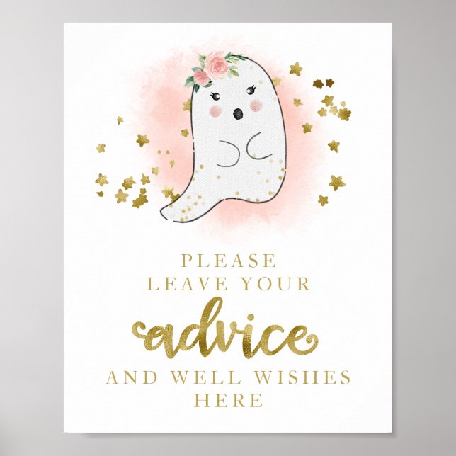 Halloween Ghost Girl Baby Shower Advice Sign (Front)