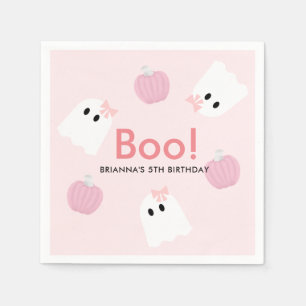 Halloween Ghost GIrl & Pumpkin Cute Pink Napkin